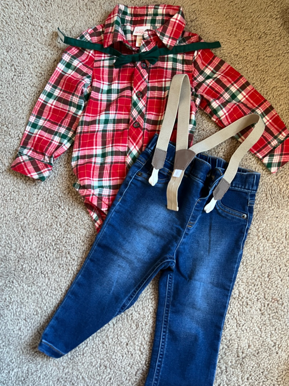 Cat & Jack Dark Blue Skinny Jeans with Tan Suspenders